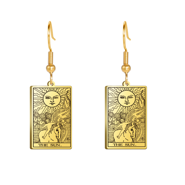 Engraved Tarot Card Earrings - Stainless Steel Major Arcana