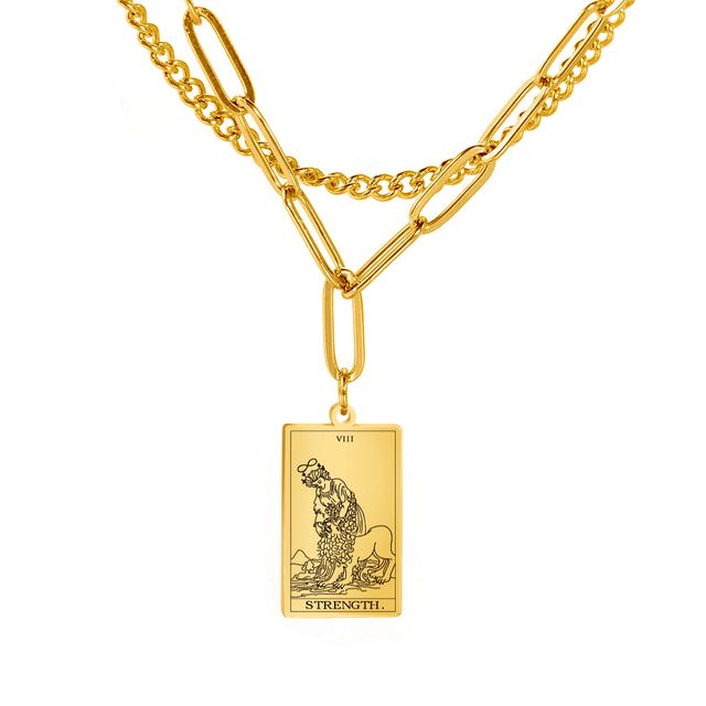 Engraved Tarot Card Chain Dual Chain Necklace - Stainless Steel Major Arcana