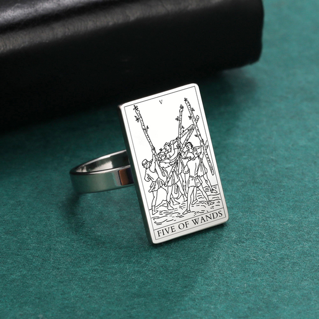 Engraved Tarot Card Ring - Stainless Steel Minor Arcana (Wands)