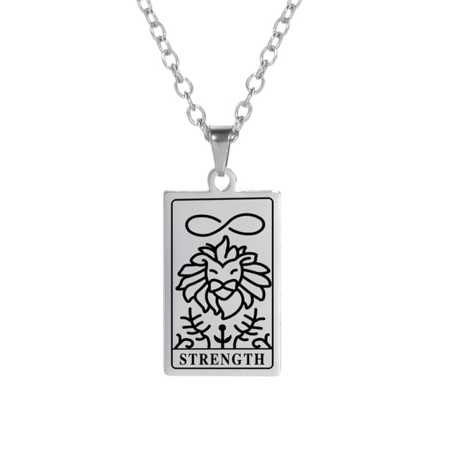 'Strength' Tarot Card Engraved Necklace | Silver, Gold, Rose Gold