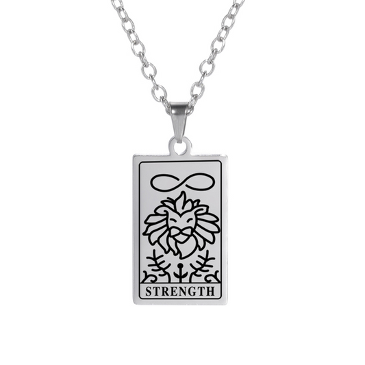'Strength' Tarot Card Engraved Necklace | Silver, Gold, Rose Gold