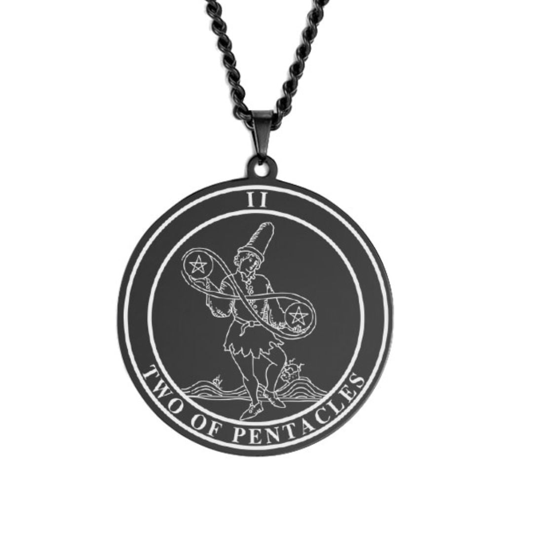 'Two of Coins' Tarot Card, Minor Arcana Round Pendant - Necklace | Jewelry
