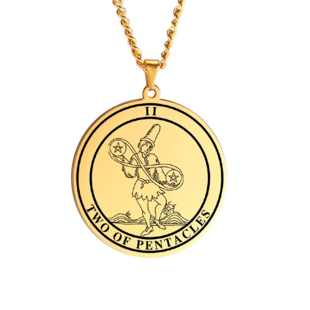 'Two of Coins' Tarot Card, Minor Arcana Round Pendant - Necklace | Jewelry