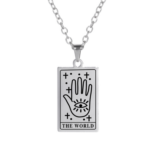 'The World' Tarot Card Engraved Necklace | Silver, Gold, Rose Gold