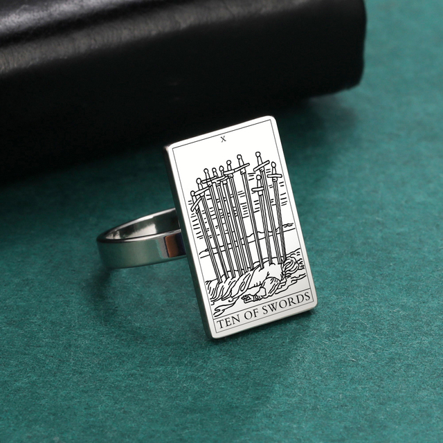 Engraved Tarot Card Ring - Stainless Steel Minor Arcana (Swords)