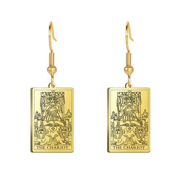 Engraved Tarot Card Earrings - Stainless Steel Major Arcana