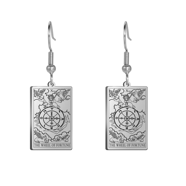 Engraved Tarot Card Earrings - Stainless Steel Major Arcana