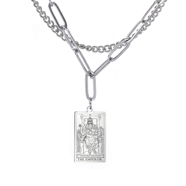 Engraved Tarot Card Chain Dual Chain Necklace - Stainless Steel Major Arcana