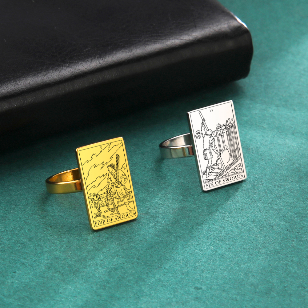 Engraved Tarot Card Ring - Stainless Steel Minor Arcana (Swords)
