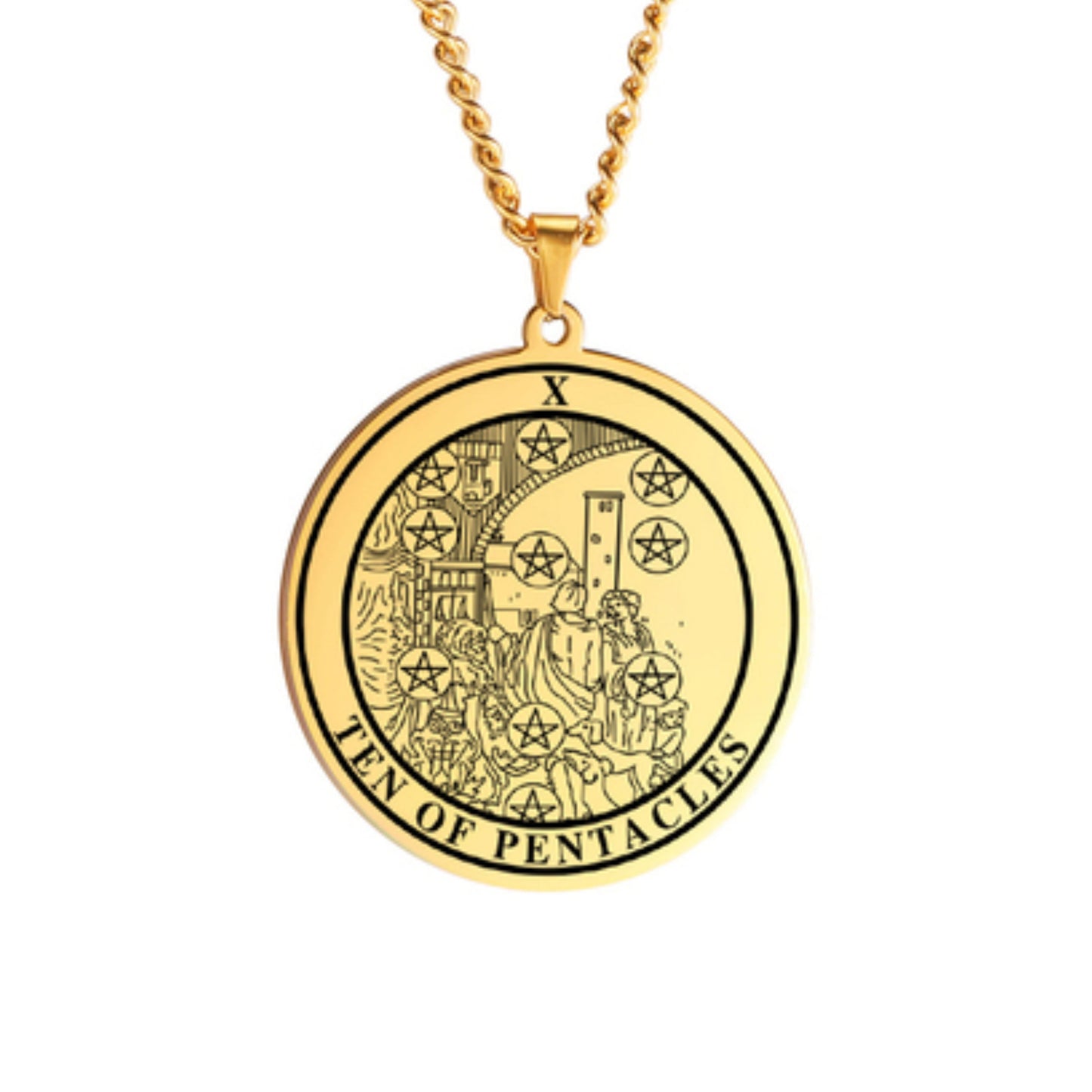 'Ten of Pentacles' Tarot Card, Minor Arcana Round Pendant - Necklace | Jewelry