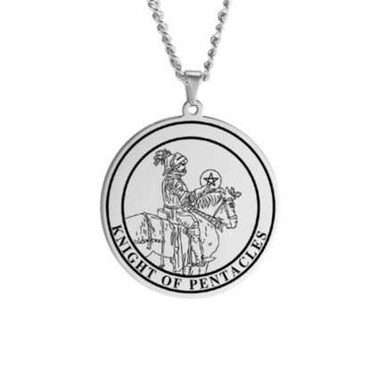 'Knight of Pentacles' Tarot Card, Minor Arcana Round Pendant - Necklace | Jewelry