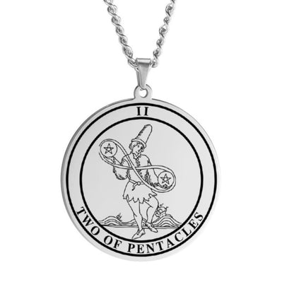 'Two of Coins' Tarot Card, Minor Arcana Round Pendant - Necklace | Jewelry
