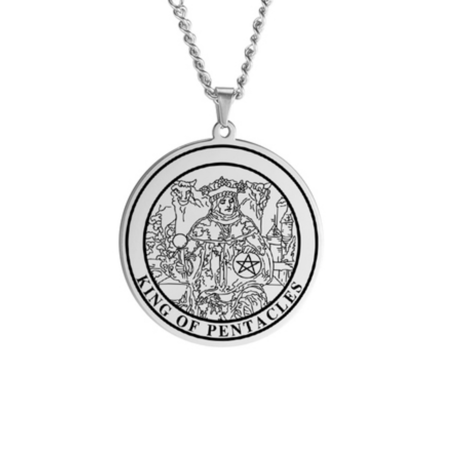 'King of Pentacles' Tarot Card, Minor Arcana Round Pendant - Necklace | Jewelry