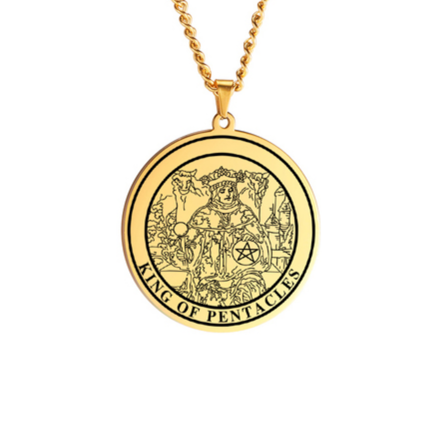 'King of Pentacles' Tarot Card, Minor Arcana Round Pendant - Necklace | Jewelry