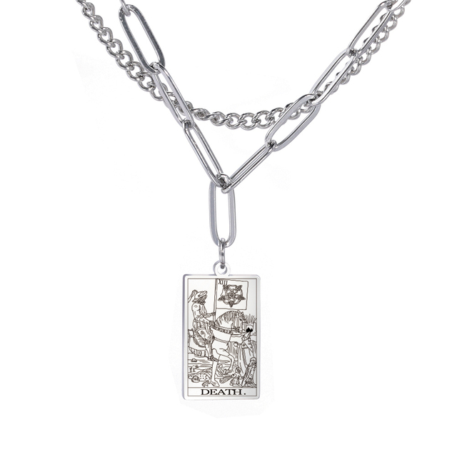 Engraved Tarot Card Chain Dual Chain Necklace - Stainless Steel Major Arcana