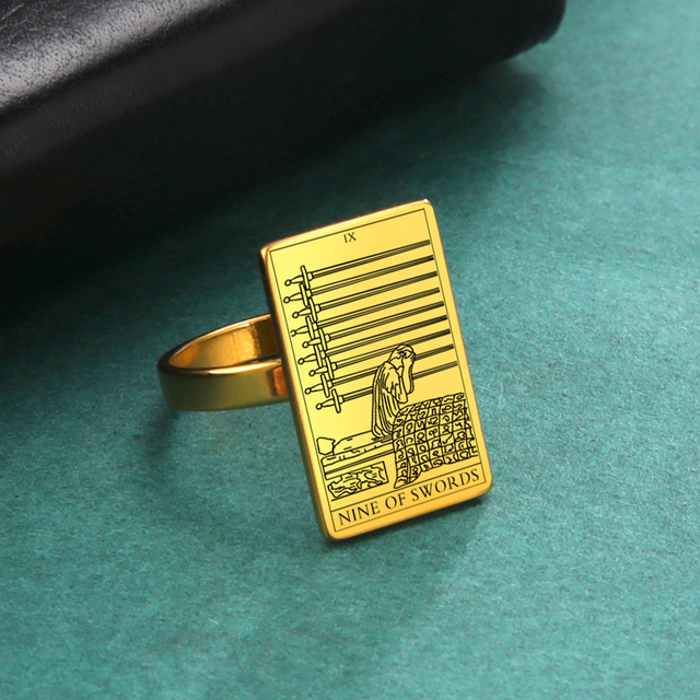 Engraved Tarot Card Ring - Stainless Steel Minor Arcana (Swords)