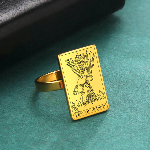 Engraved Tarot Card Ring - Stainless Steel Minor Arcana (Wands)
