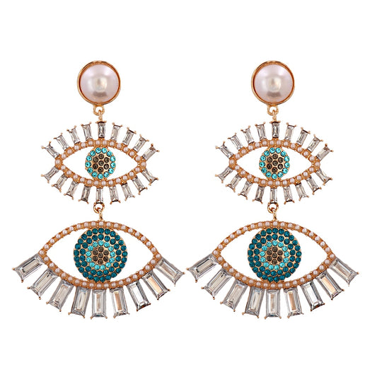 Evil Eye Crystal Drop Earrings (White) | Spiritual Jewelry