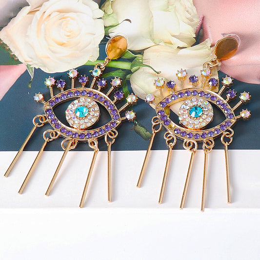 Evil Eye Gold Crystal Drop Earrings (Purple) | Spiritual Jewelry