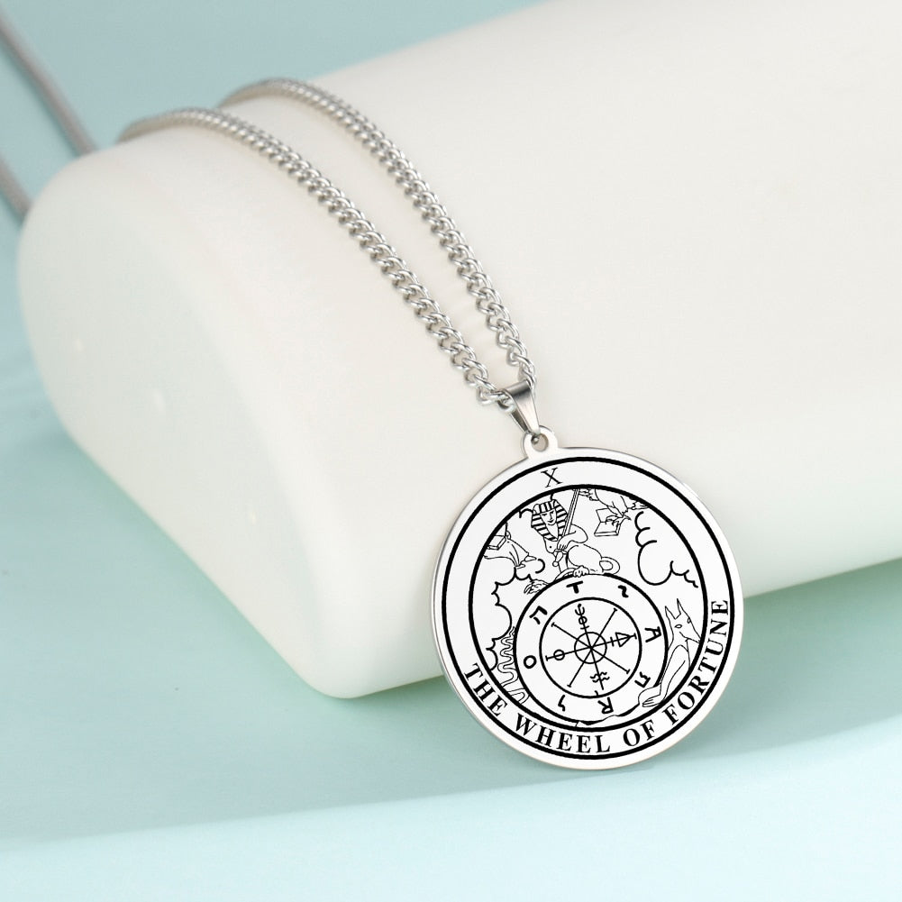 Gold and Siver Stainless Steel Major Arcana Round Pendant & Necklace