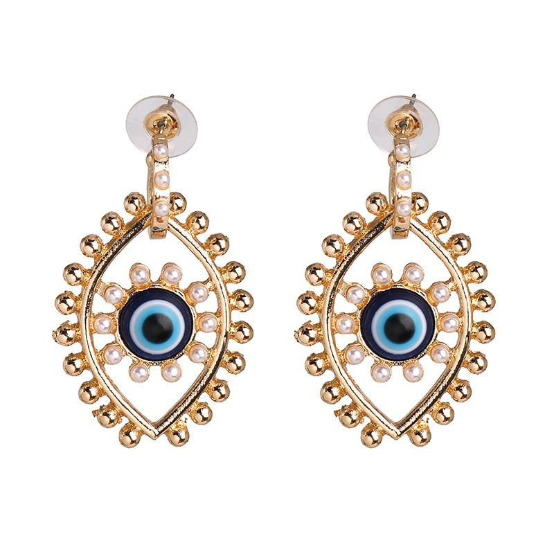 Evil Eye Gold Pearly Drop Earrings | Spiritual Jewelry