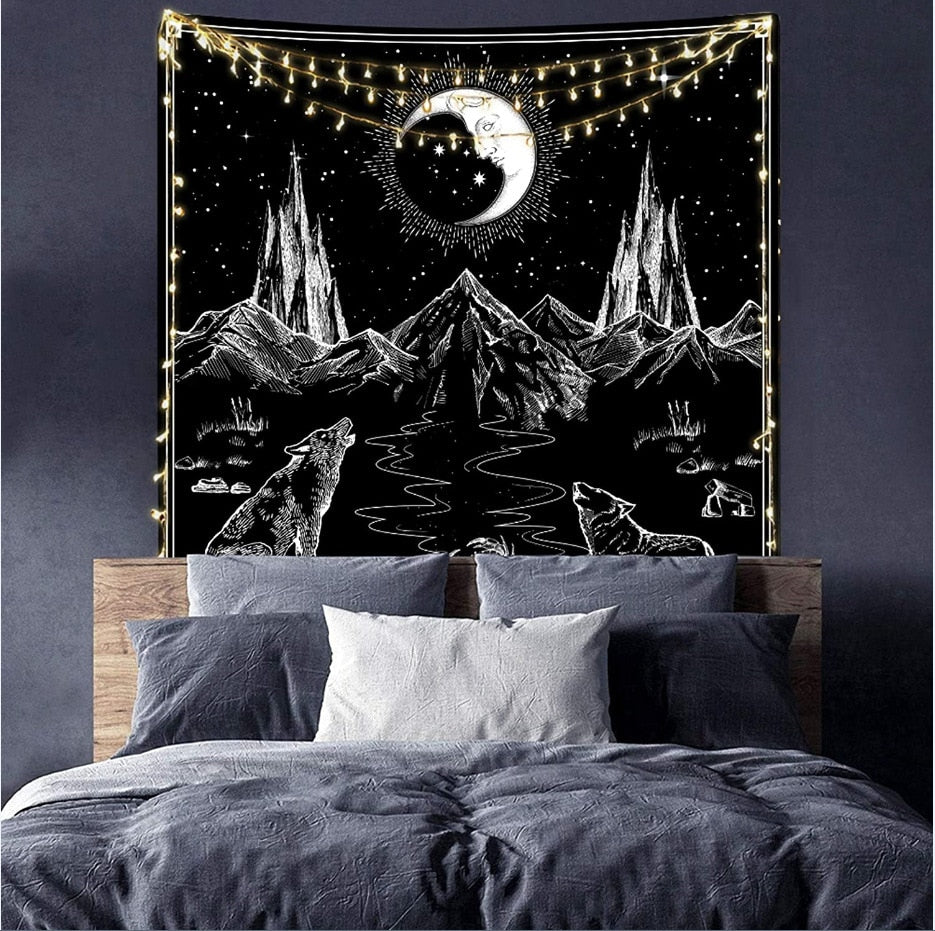 Astrology Moon Phase & Tarot Card Tapestry | Hanging Wall Art, Witchcraft, Occult, Wicca Wall Decor