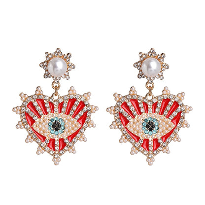 Evil Eye Crystal Heart Drop Earrings | Spiritual Jewelry