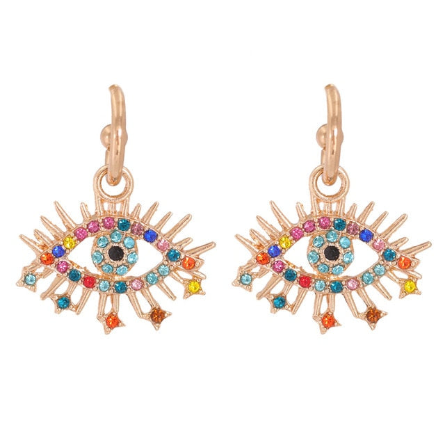 Evil Eye Gold Crystal Multicolor Drop Earrings | Spiritual Jewelry