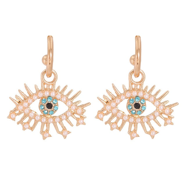 Evil Eye Gold Crystal (Green) Drop Earrings | Spiritual Jewelry