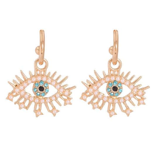Evil Eye Gold Crystal (Green) Drop Earrings | Spiritual Jewelry