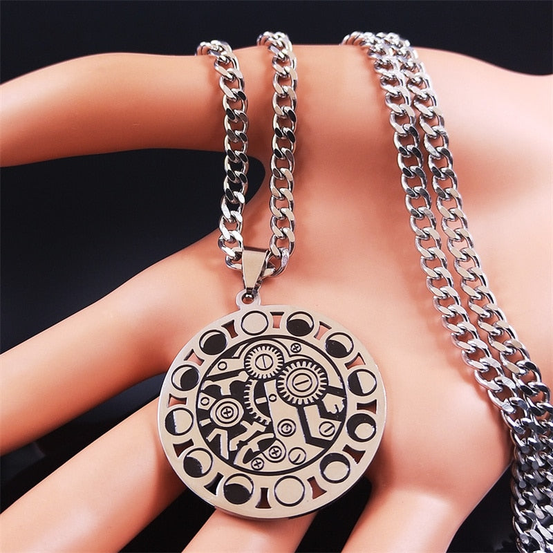 Stainless Steel Moon Phases Chain Necklace | Spiritual Jewelry