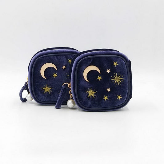 Cosmic Moon and Stars Velvet Cosmetic Bag | Starry Makeup Storage Bag