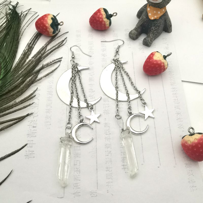 Quartz Crystal Moon and Stars Earrings | Witchy Jewelry