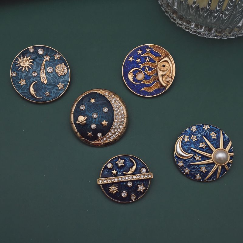 Celestial Blue Star, Moon, Sun and Galaxies Badge Pin