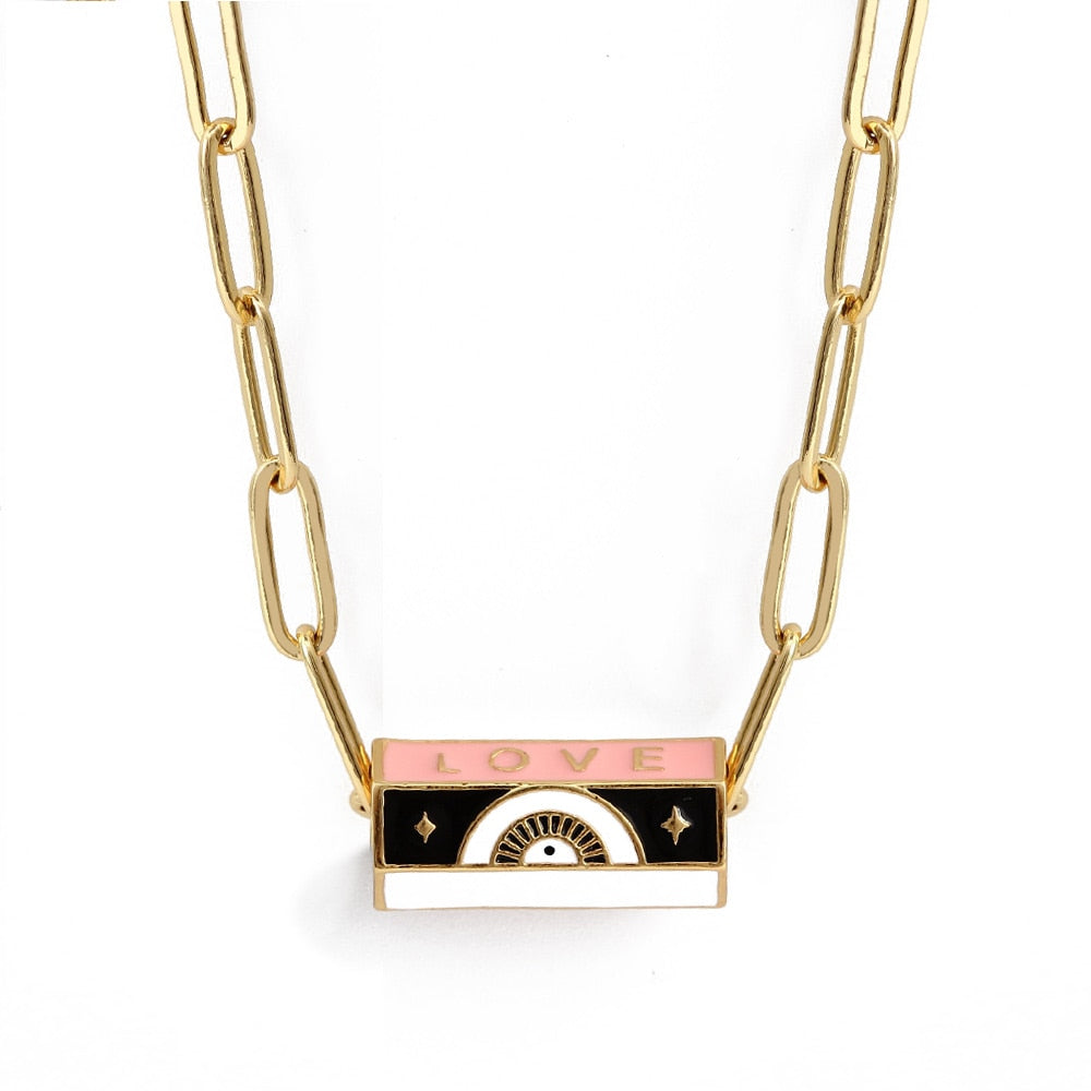 Gold Turkish Evil Eye Hexagonal Necklace | Gold Stainless Steel