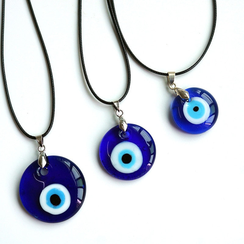 Nazar Amulet Evil Eye Pendant Necklace | Glass Eye & Leather Rope