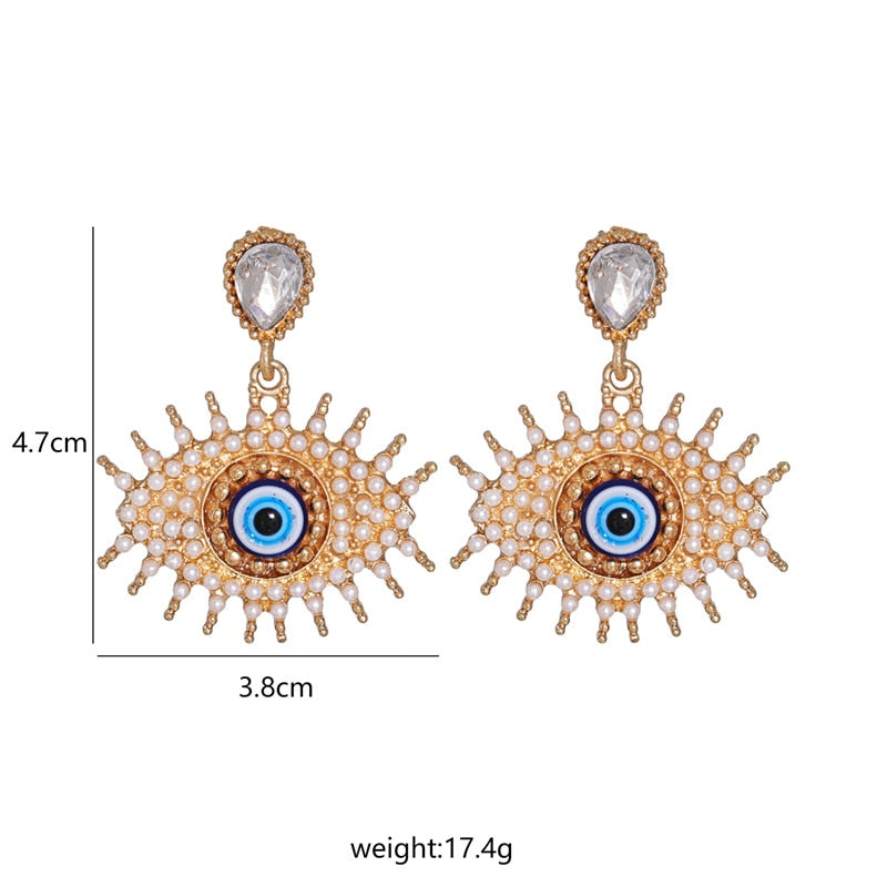Evil Eye Gold Crystal Drop Earring Set | Spiritual Jewelry