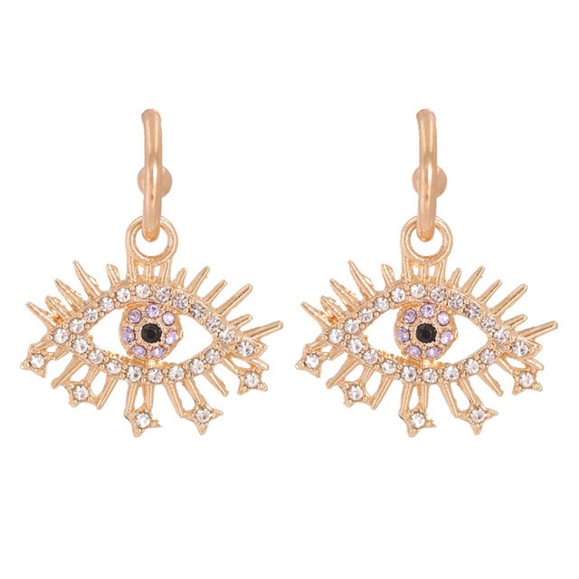 Evil Eye Gold Crystal Drop Earrings | Spiritual Jewelry