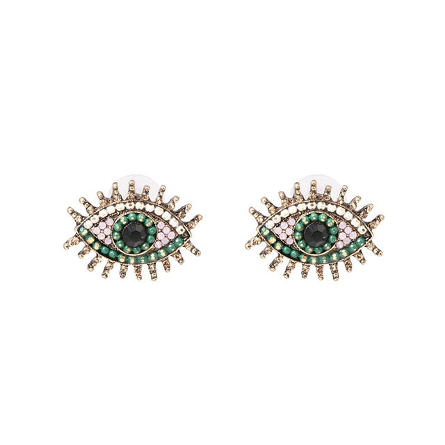Evil Eye Green - Pink Crystal Earrings. | Spiritual Jewelry