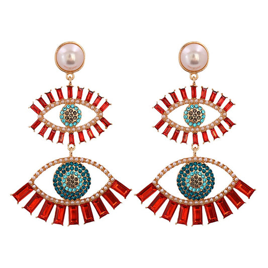 Evil Eye Crystal Drop Earrings (Red) | Spiritual Jewelry