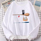 Cute Cat 'Not In Service' Print Hoodies | Casual Crewneck Sweatshirt for Women & Witches