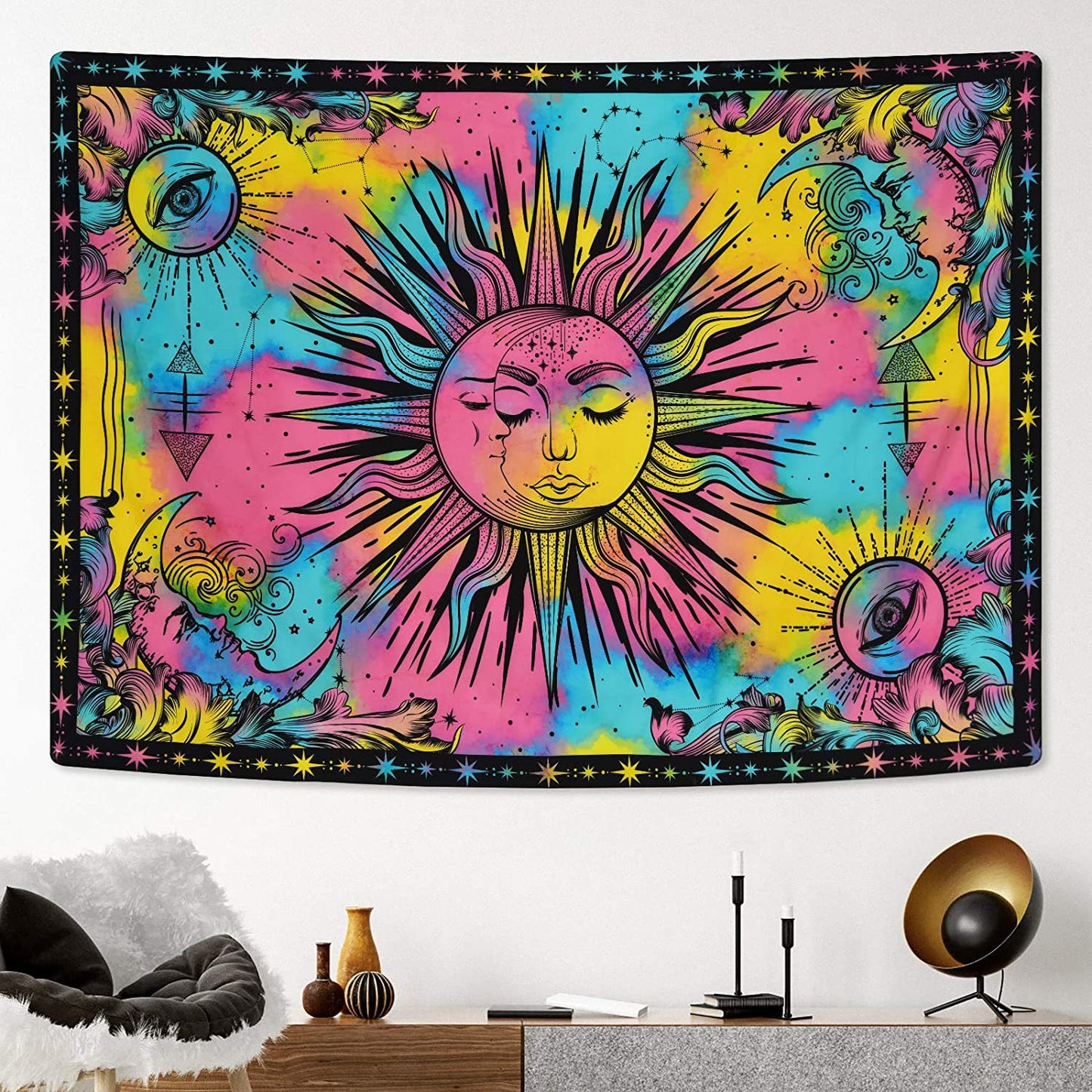 Astrology Moon Phase & Tarot Card Tapestry | Hanging Wall Art, Witchcraft, Occult, Wicca Wall Decor