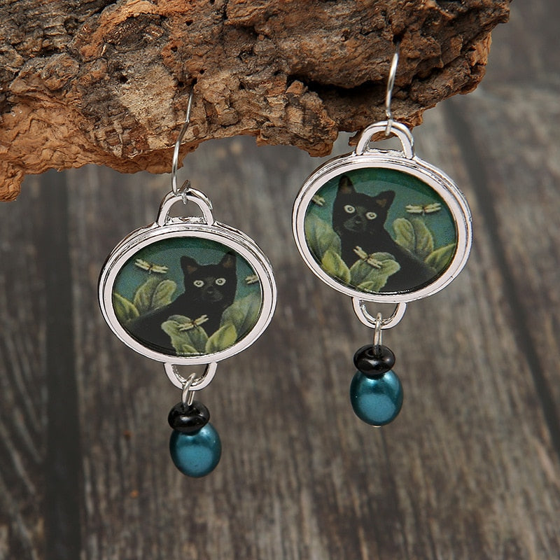 Black Cat Vintage Earrings | Witchy Jewelry
