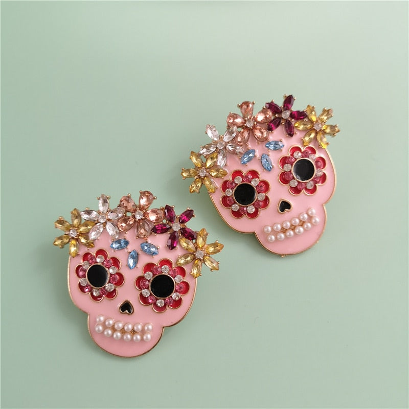 Crystal Skull Pink Earring Set | Spiritual Jewelry