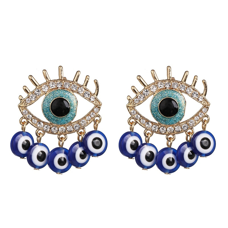 Evil Eye Crystal Dangling Earrings | Spiritual Jewelry