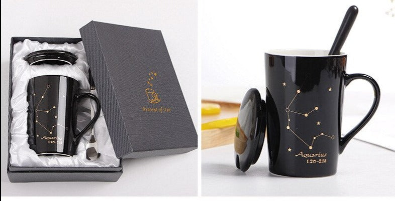 12 Constellations, Astrology - Zodiac Ceramic Mugs with Spoon Lid | 400ml Coffee Cup