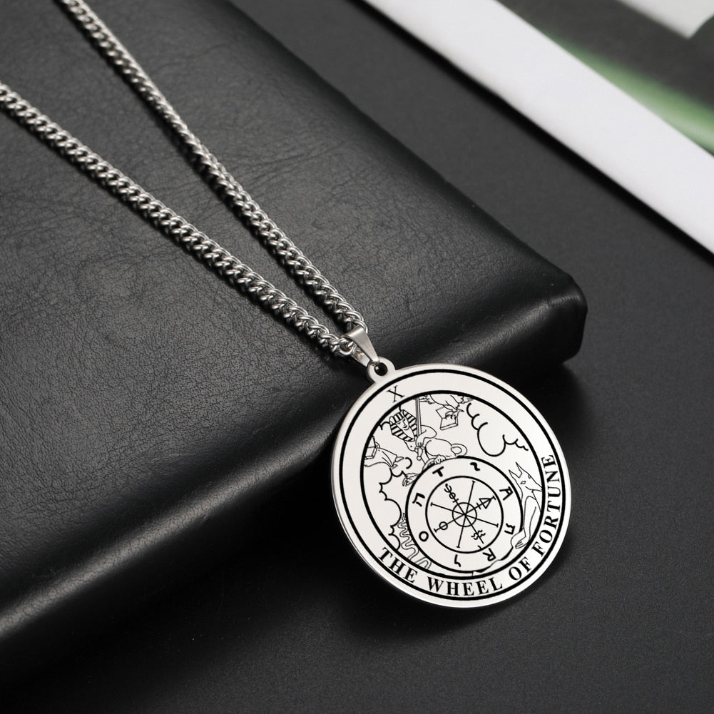 Gold and Siver Stainless Steel Major Arcana Round Pendant & Necklace