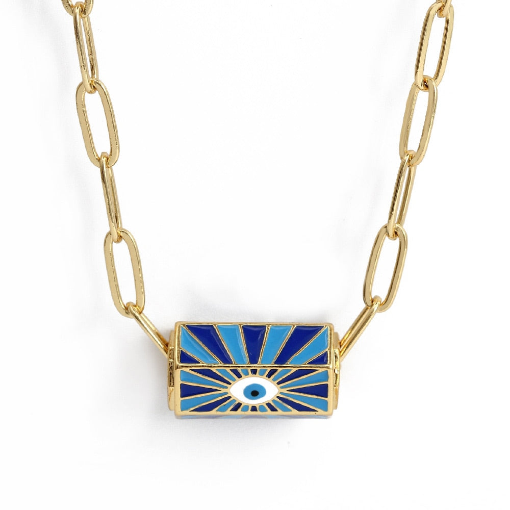 Gold Turkish Evil Eye Hexagonal Necklace | Gold Stainless Steel