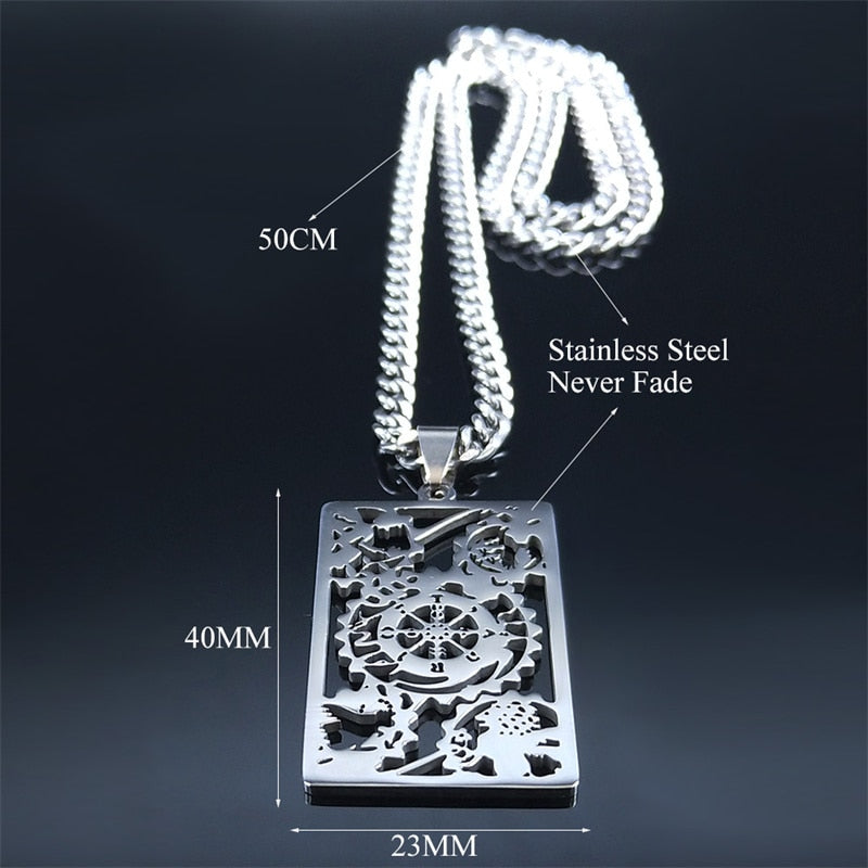 Stainless Steel 'Wheel Of Fortune Tarot Card Necklace | Rider-Waite-Smith Jewelry