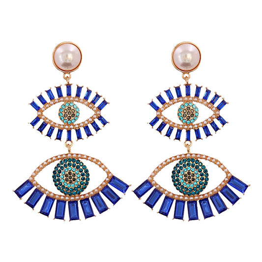 Evil Eye Crystal Drop Earrings (Blue) | Spiritual Jewelry